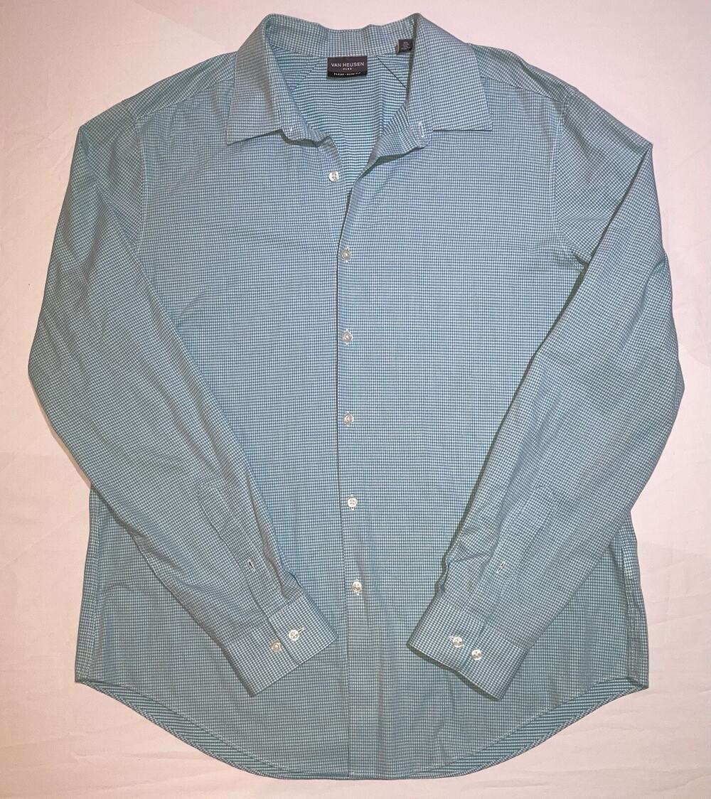 Van Heusen Flex3 Slim Fit Dress Shirt Men's 16-16.5 34/35 L Green Long Sleeve
